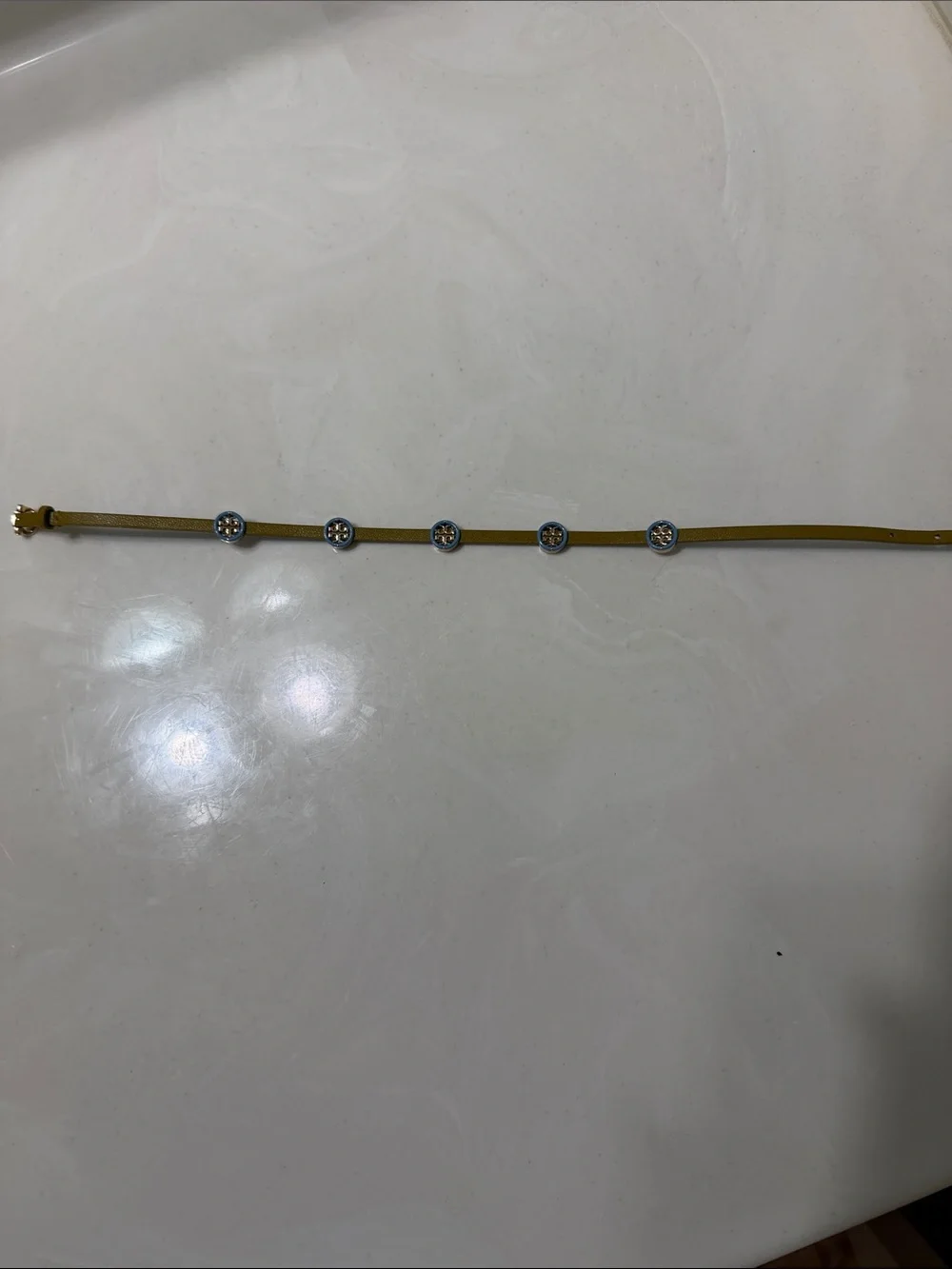 Tory Burch Gold-Tone Leather Bracelet with Logo Discs